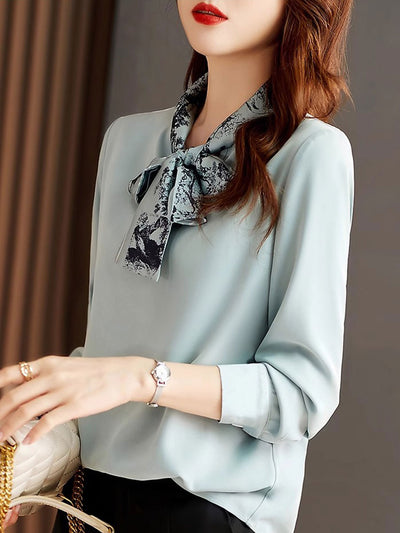 Sophia Classic V-neck Printed Chiffon Shirt