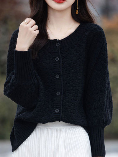 Mia Loose Crew Neck Solid Color Knitted Cardigan