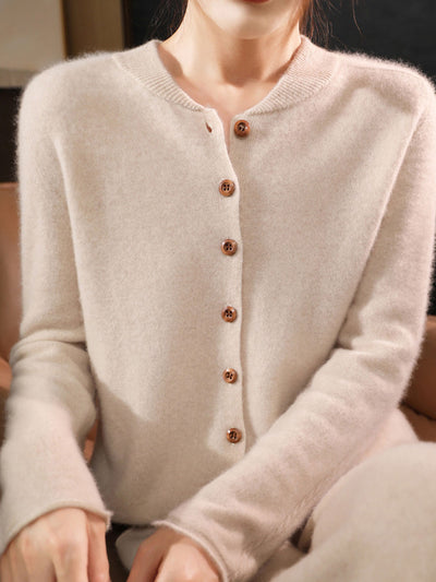 Natalie Classic Crew Neck Solid Color Knitted Cardigan