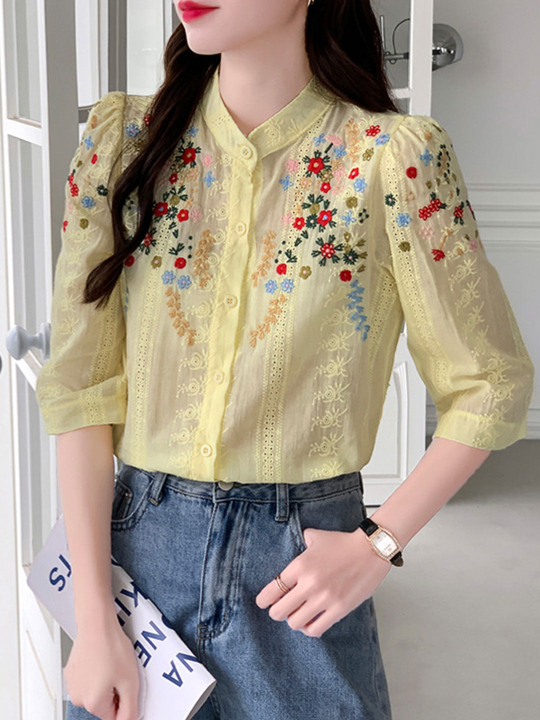 Brianna Vintage Embroidered Jacquard Top