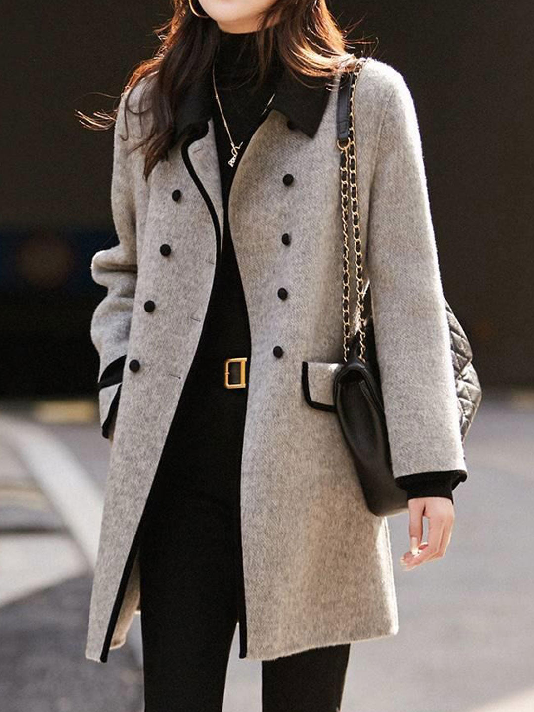 Zoey Casual Polo Lapel Contrasted Coat