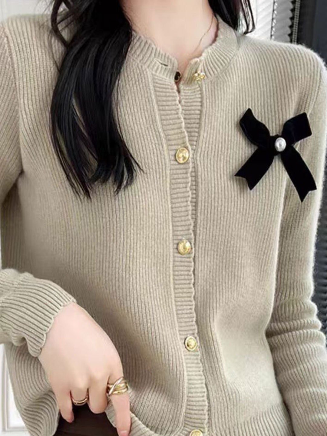 Sophia Retro Crew Neck Bow Knitted Cardigan