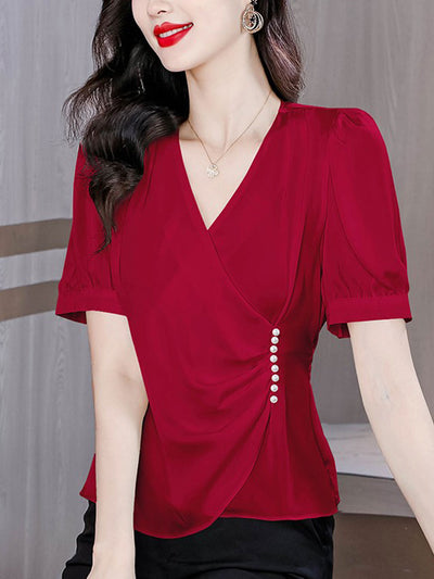 Isabella Loose V-neck Irregular Chiffon Top