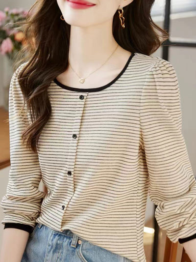 Morgan Casual Crew Neck Striped Knitted Top