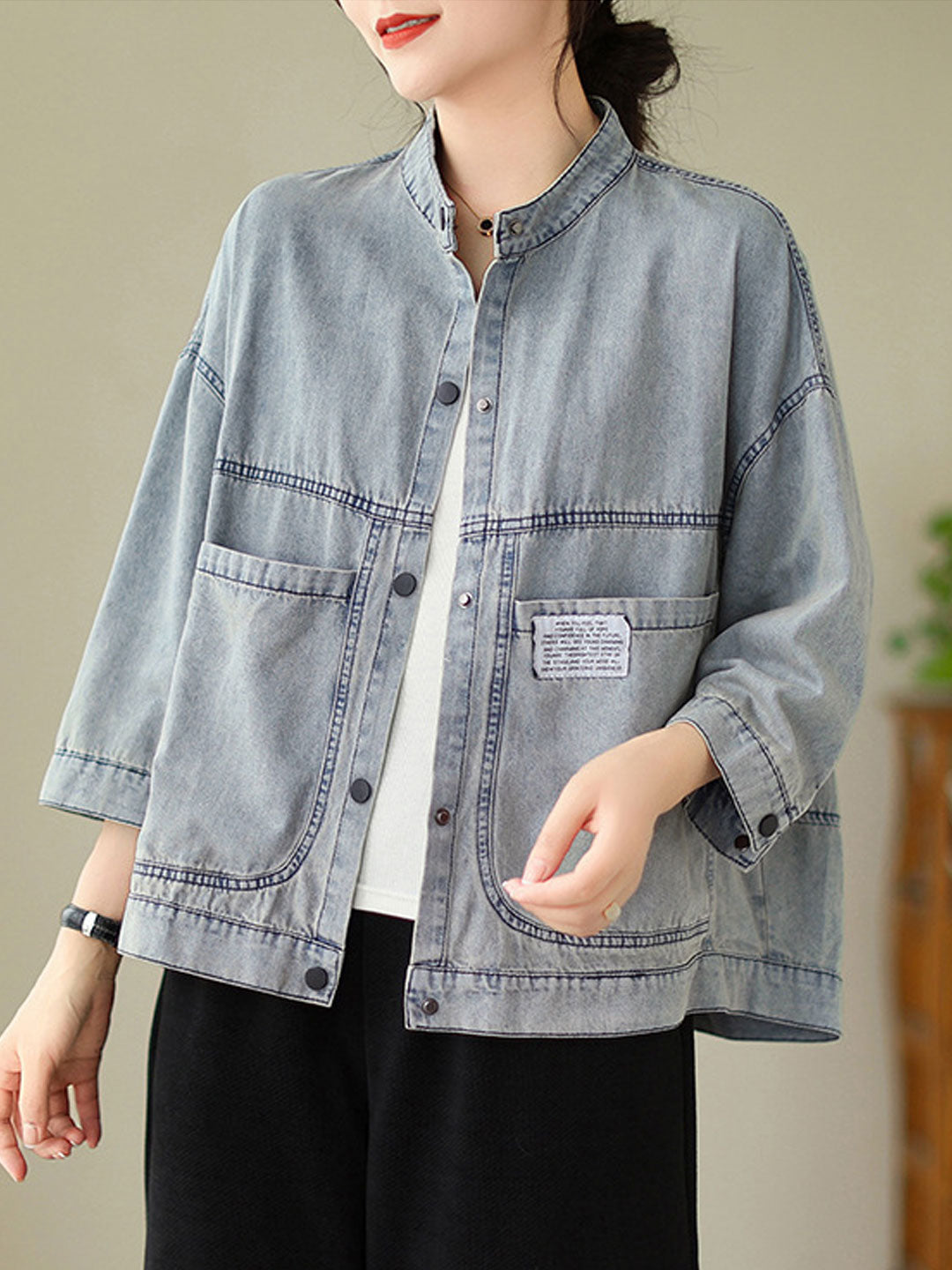 Taylor Vintage Stand Collar Denim Jacket