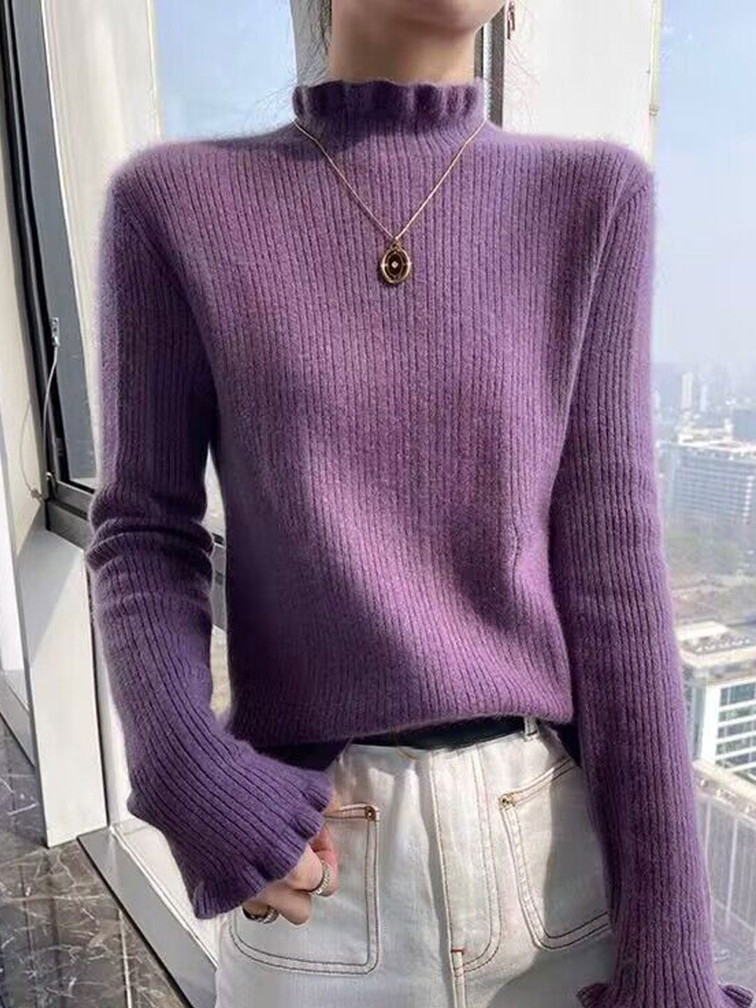 Kayla Slim Auricular Solid Color Knitted Top