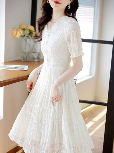 Ashley Elegant V-Neck Lace Patchwork Dress