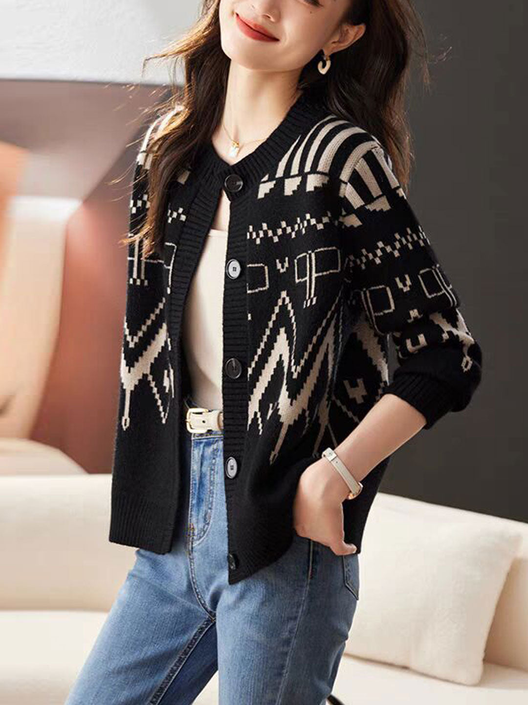 Maya Classic Crew Neck Knitted Cardigan