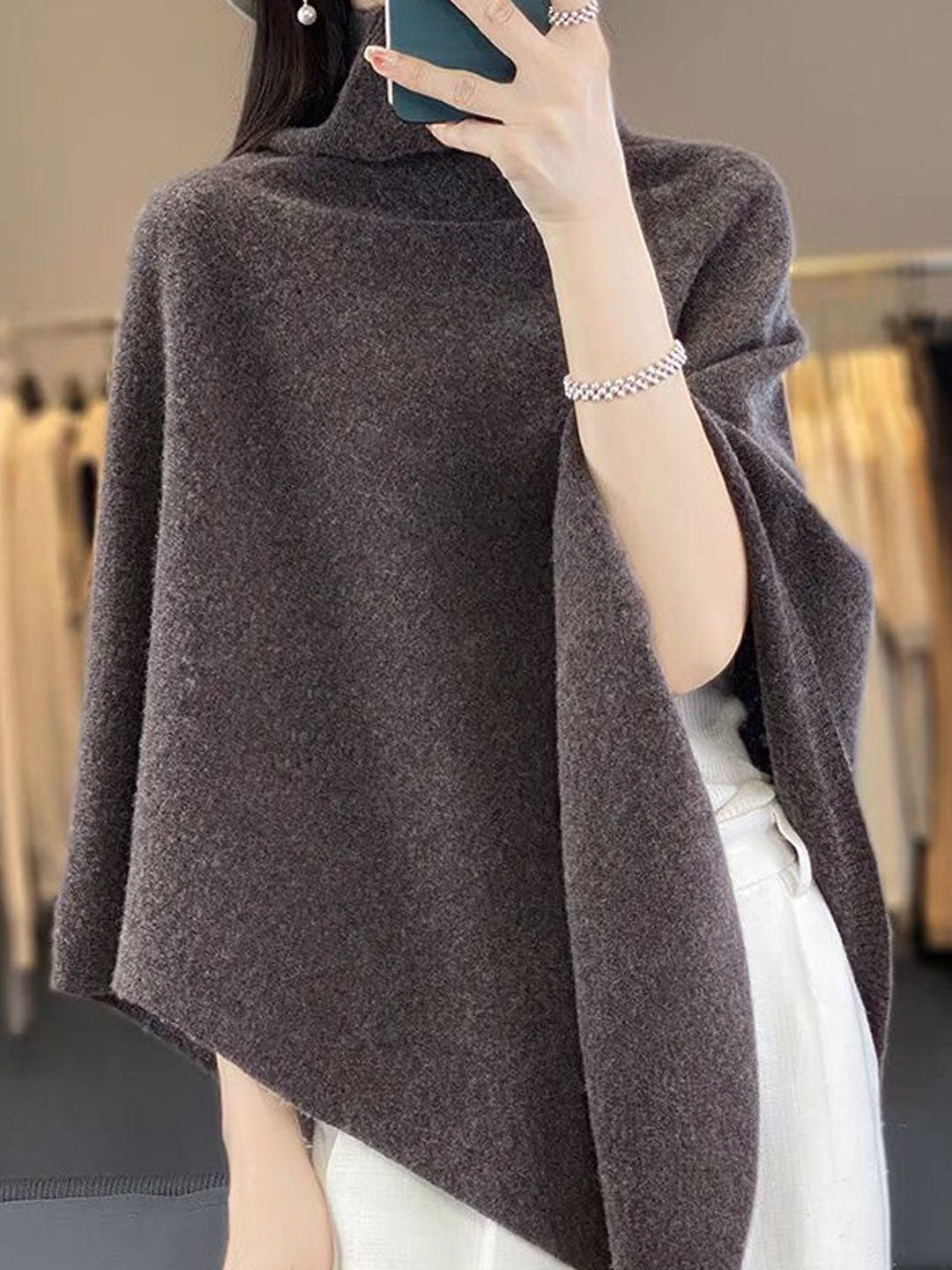 Gianna Loose Turtleneck Knitted Sweater Cape