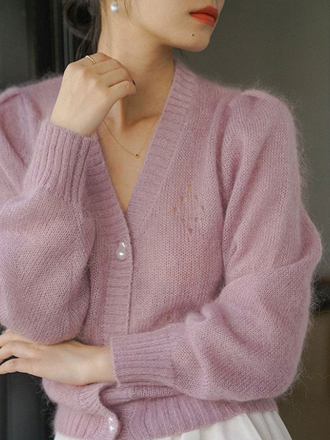 Grace Retro V-Neck Hollowed Knitted Cardigan