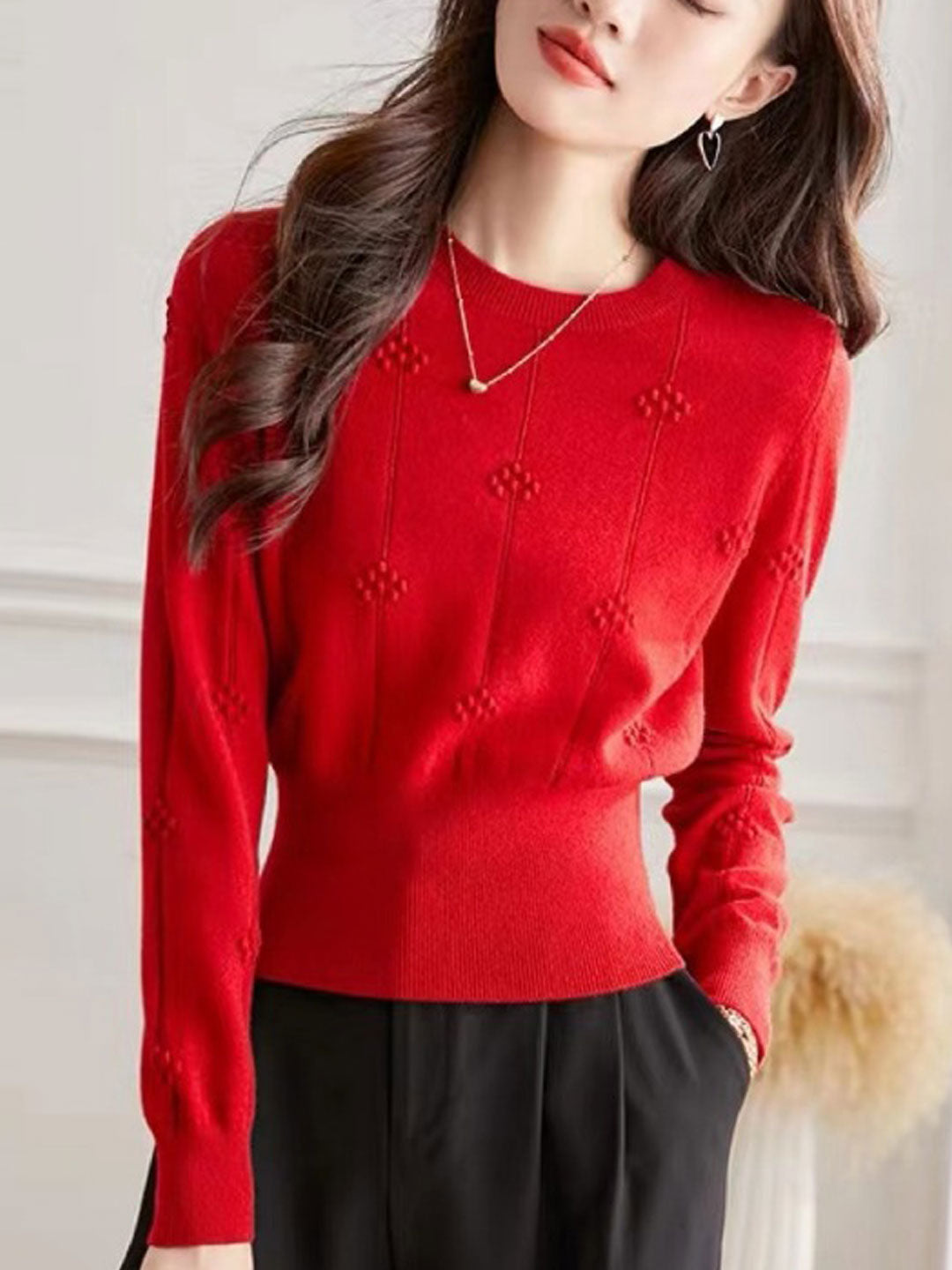 Ashley Classic Crew Neck Jacquard Knitted Top