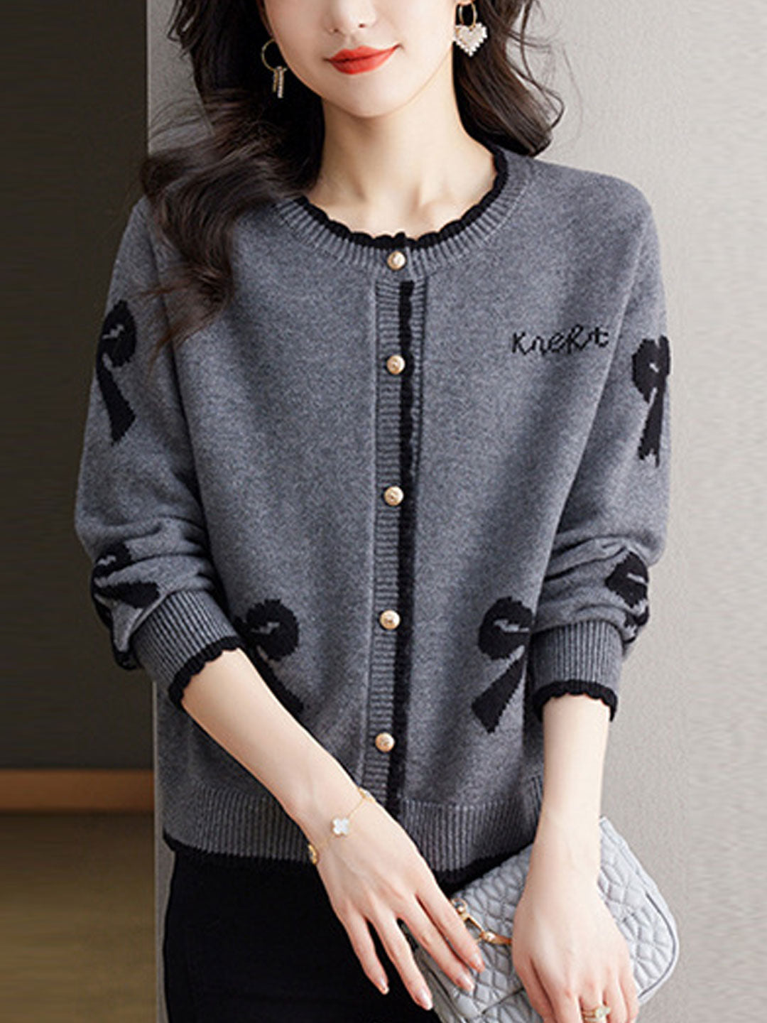 Grace Loose Crew Neck Button Knitted Cardigan