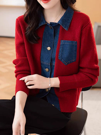 Eva Casual Lapel Patchwork Knitted Cardigan