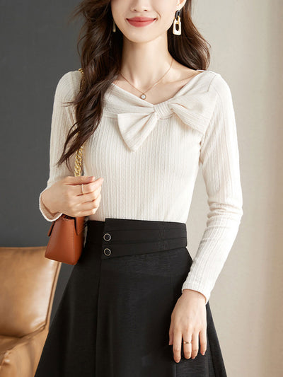 Isabelle Retro Square Neck Bow Knitted Top