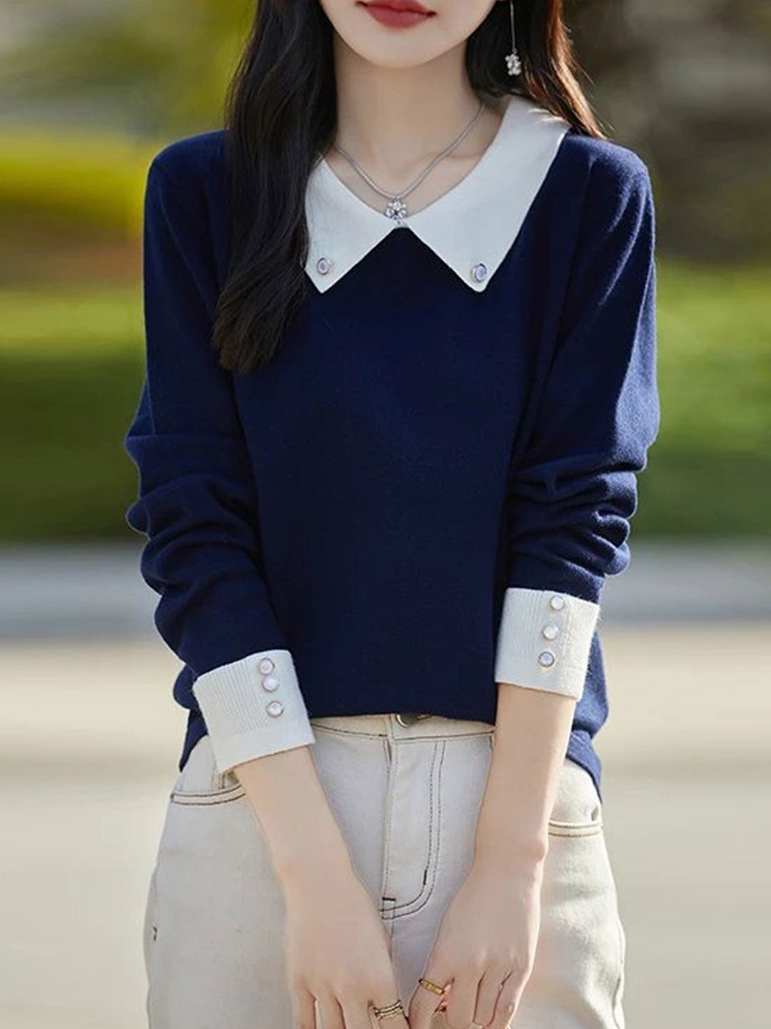 Brooke Loose Lapel Contrast Knitted Sweater