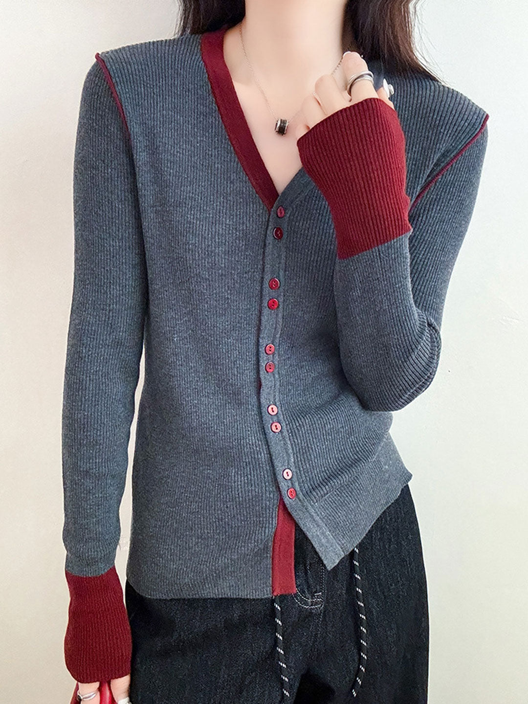 Bailey Classic V-Neck Colorblock Knitted Cardigan