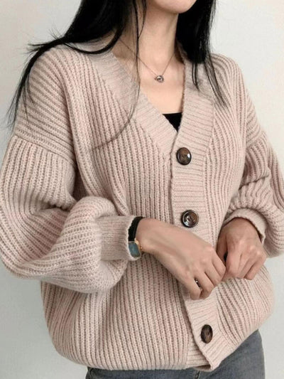 Emily Loose V-neck Balloon Sleeve Knitted Cardigan