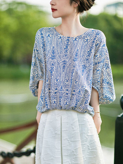 Maya Casual Back Bow Printed Blouse