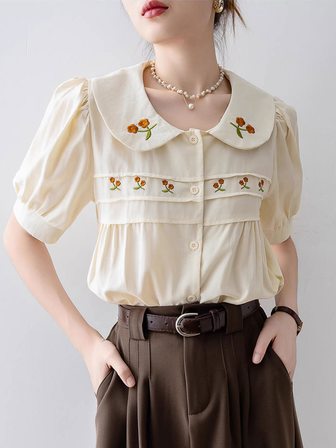 Khloe Retro Doll Collar Embroidered Top