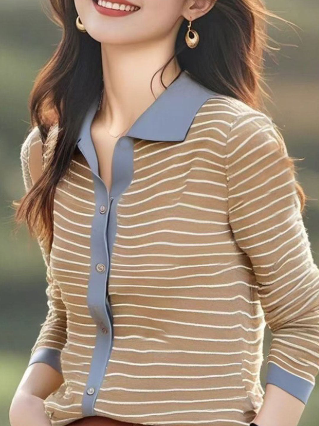 Sydney Classic Lapel Contrasted Striped Knitted Cardigan