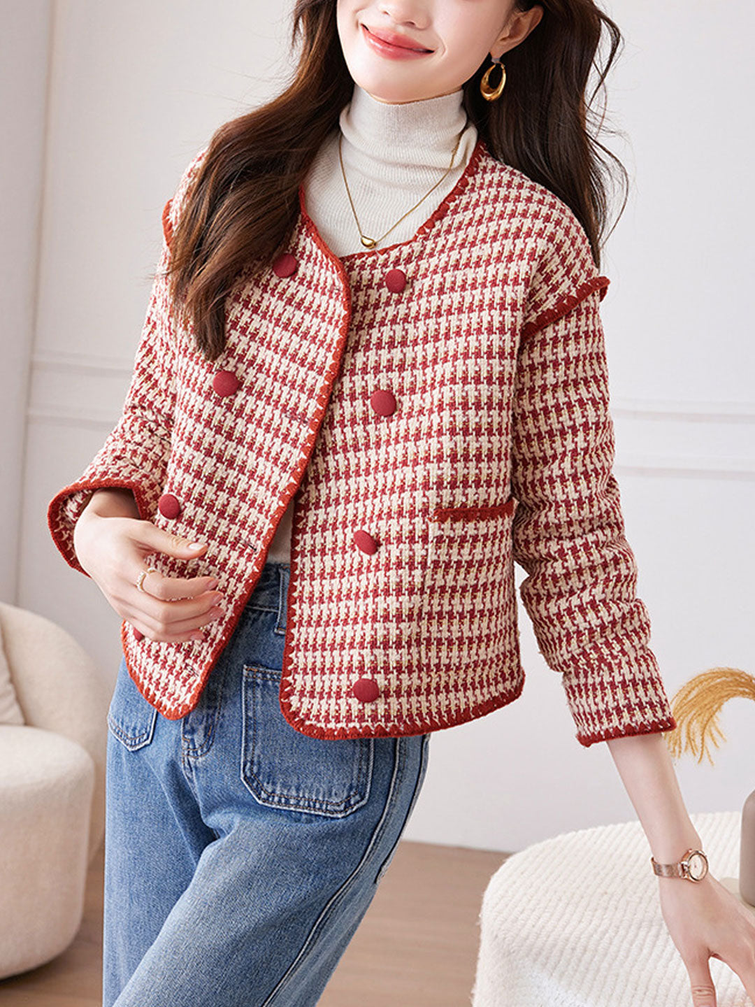 Mariah Classic Crew Neck Tweed Jacket