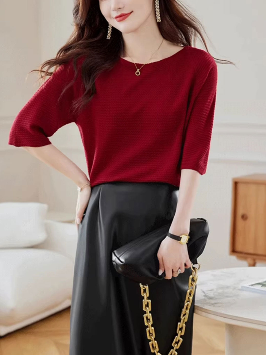 Jessica Loose Boat Neck Knitted Top