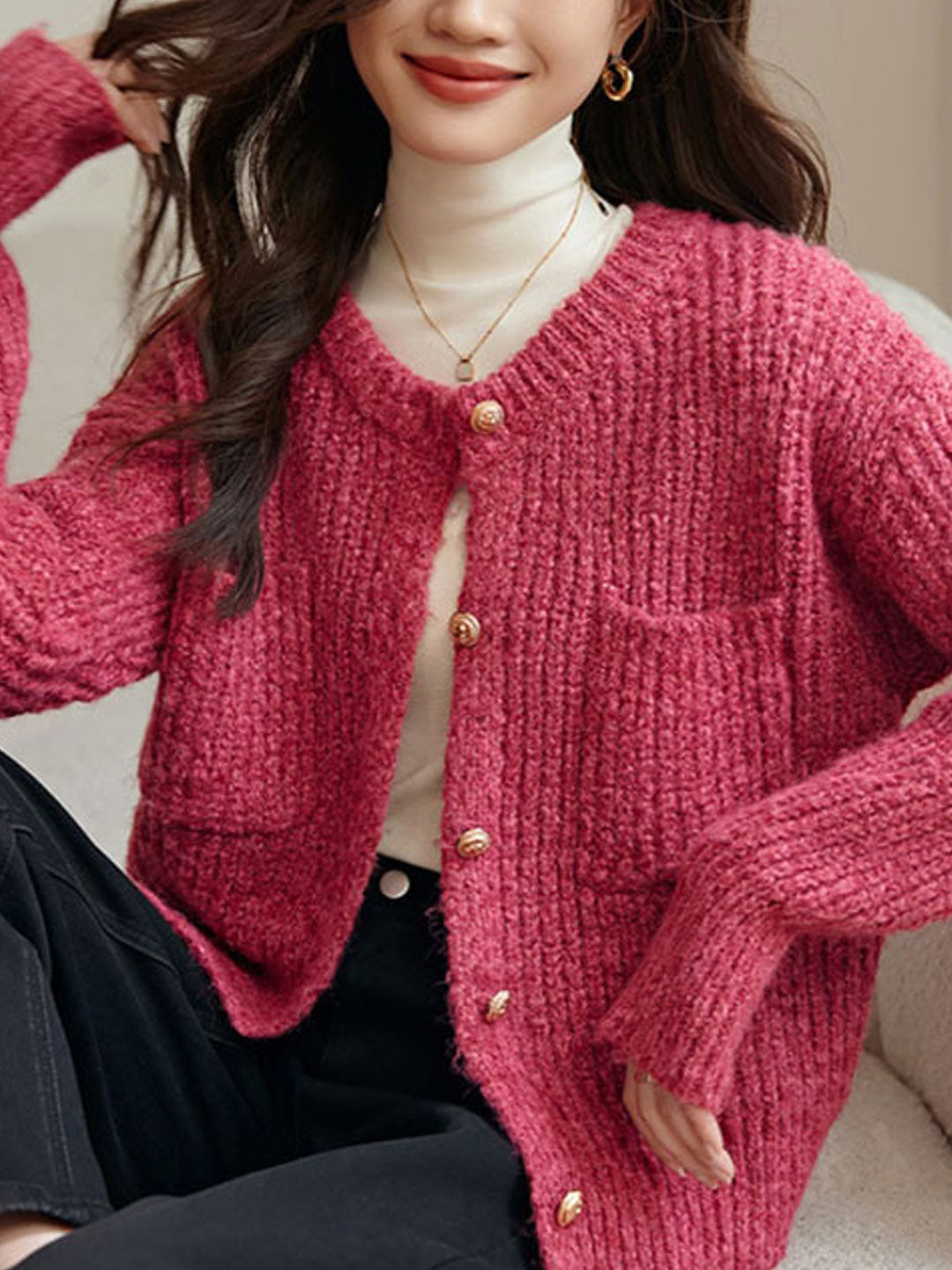 Madison Loose Crew Neck Knitted Cardigan