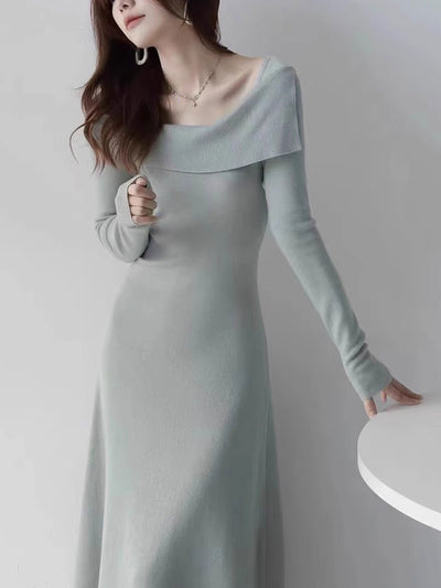 Destiny Elegant One-Shoulder Solid Color Knitted Dress