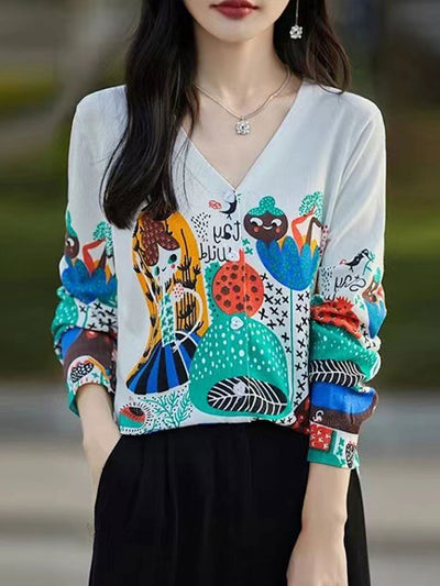 Kayla Classic V-neck Printed Knitted Cardigan