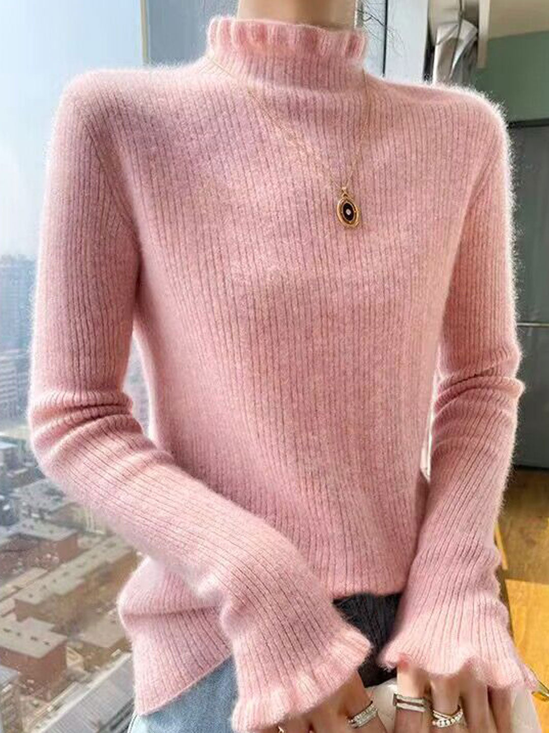 Kayla Slim Auricular Solid Color Knitted Top