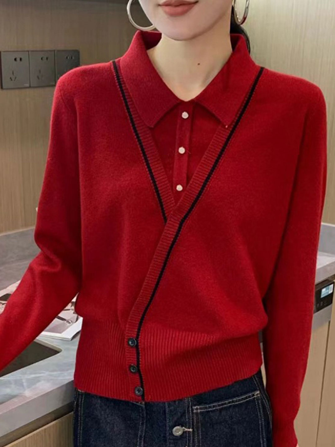 Kayla Casual Lapel Contrast Knitted Cardigan