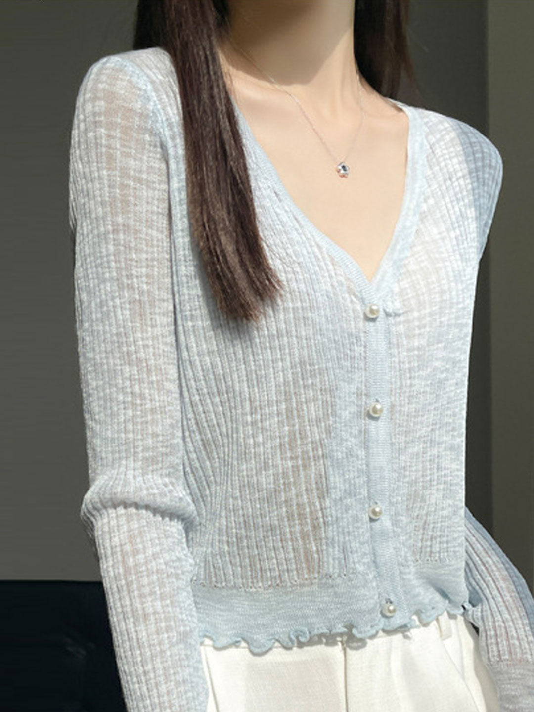 Bella V-Neck Solid Color Auricular Knitted Cardigan-Apricot