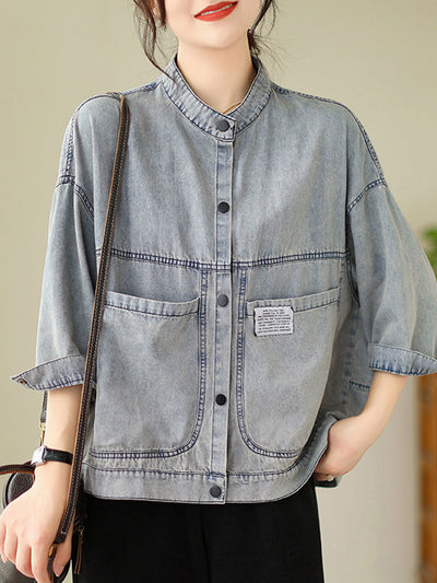 Taylor Vintage Stand Collar Denim Jacket