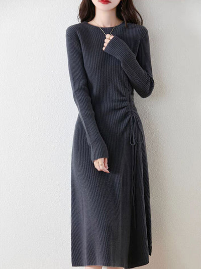 Jessica Elegant Crew Neck Solid Color Knitted Dress