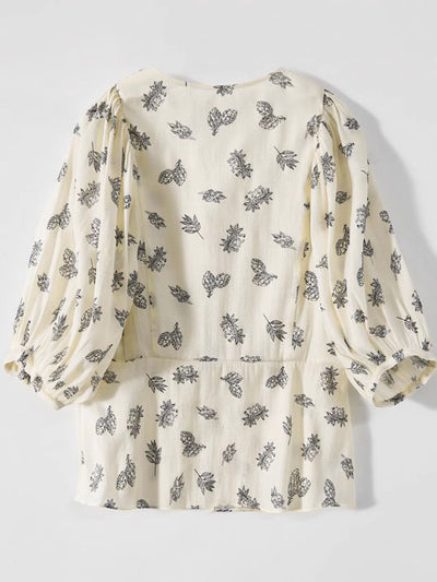 Madison Classic V-Neck Puff Sleeve Printed Top