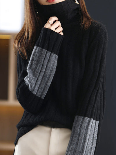 Payton Classic Turtleneck Color-Blocked Knitted Sweater