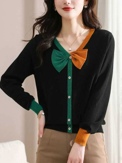 Grace Classic V-Neck Bow Knitted Top