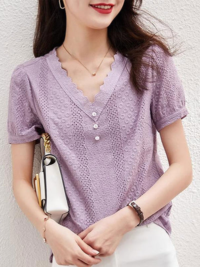 Julia Classic V-Neck Lace Chiffon Top