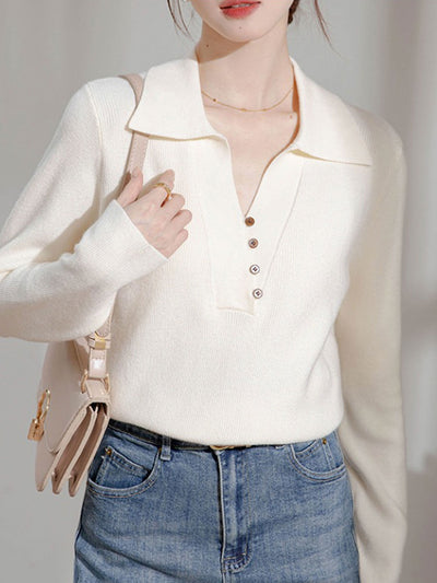 Valeria Lapel Solid Color Knitted Top