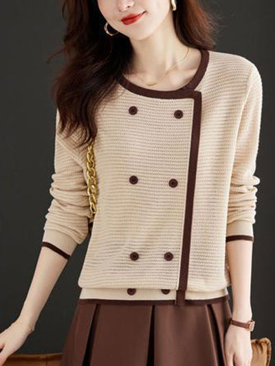 Sophia Loose Crew Neck Knitted Pullover Top-Coffee