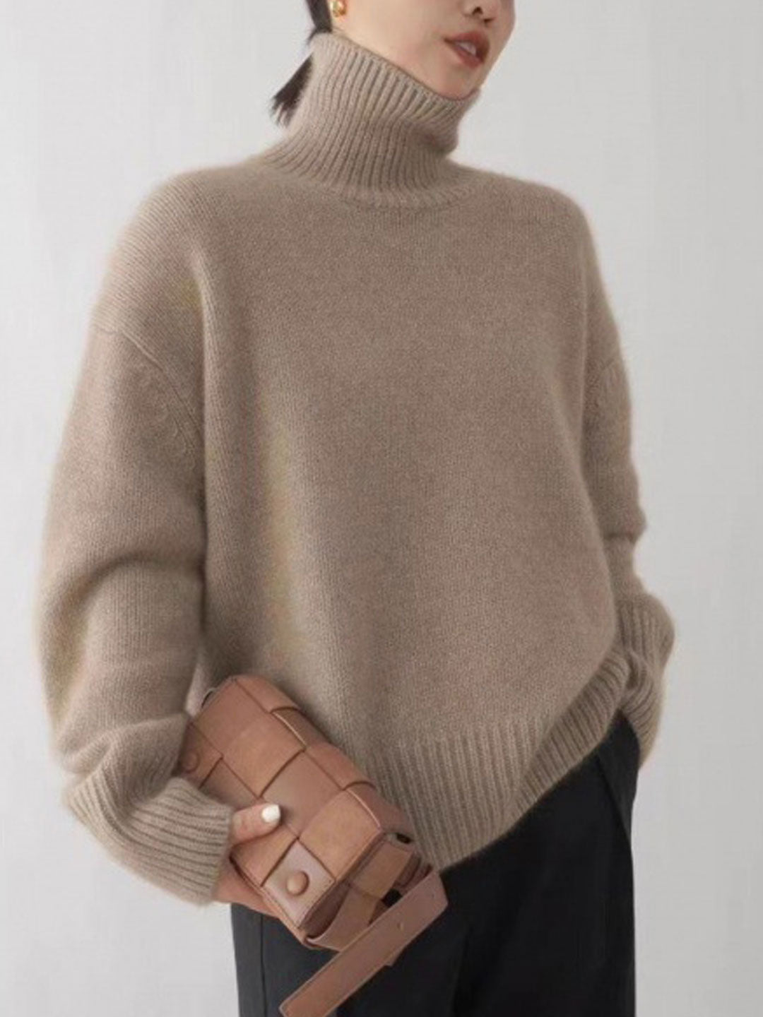 Mia Loose Turtleneck Solid Color Knitted Sweater