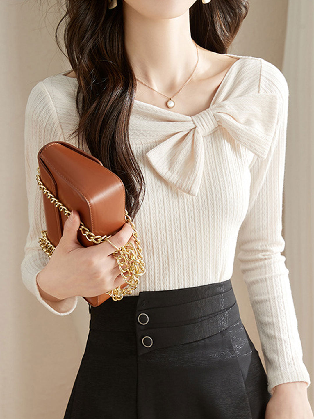 Isabelle Retro Square Neck Bow Knitted Top