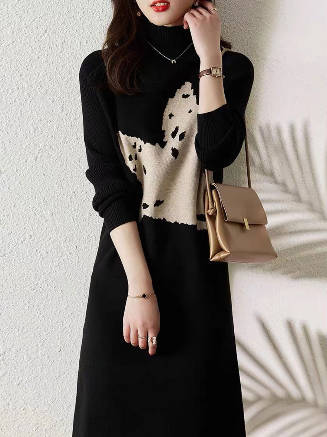 Jessica Classic Crew Neck Turtleneck Knitted Dress