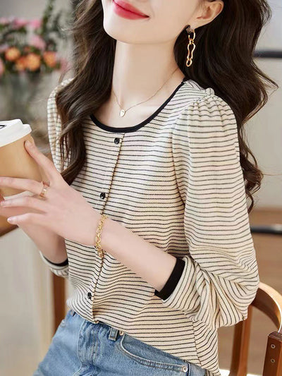 Morgan Casual Crew Neck Striped Knitted Top