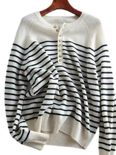 Hannah Loose Lantern Sleeve Striped Knitted Sweater