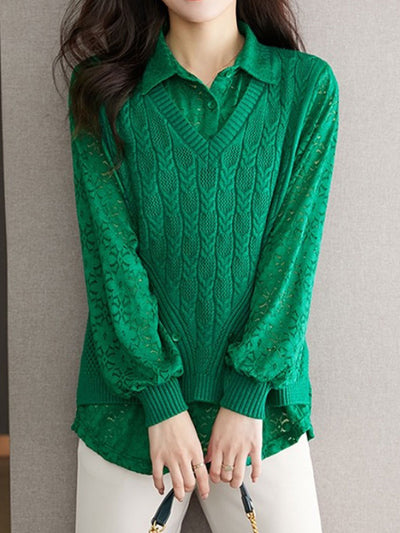 Olivia Casual Polo Collar Solid Color Knitted Top