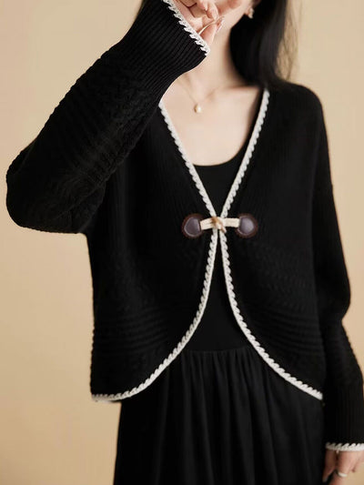 Maria Casual V-Neck Horn Button Knitted Cardigan