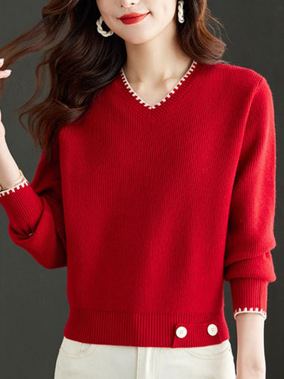 Isabella V-Neck Solid Color Knitted Sweater