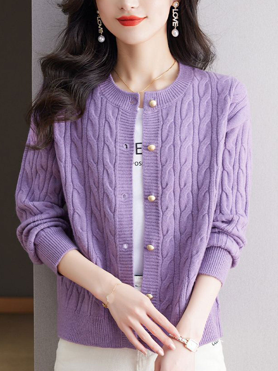 Anna Loose Crew Neck Knitted Cardigan