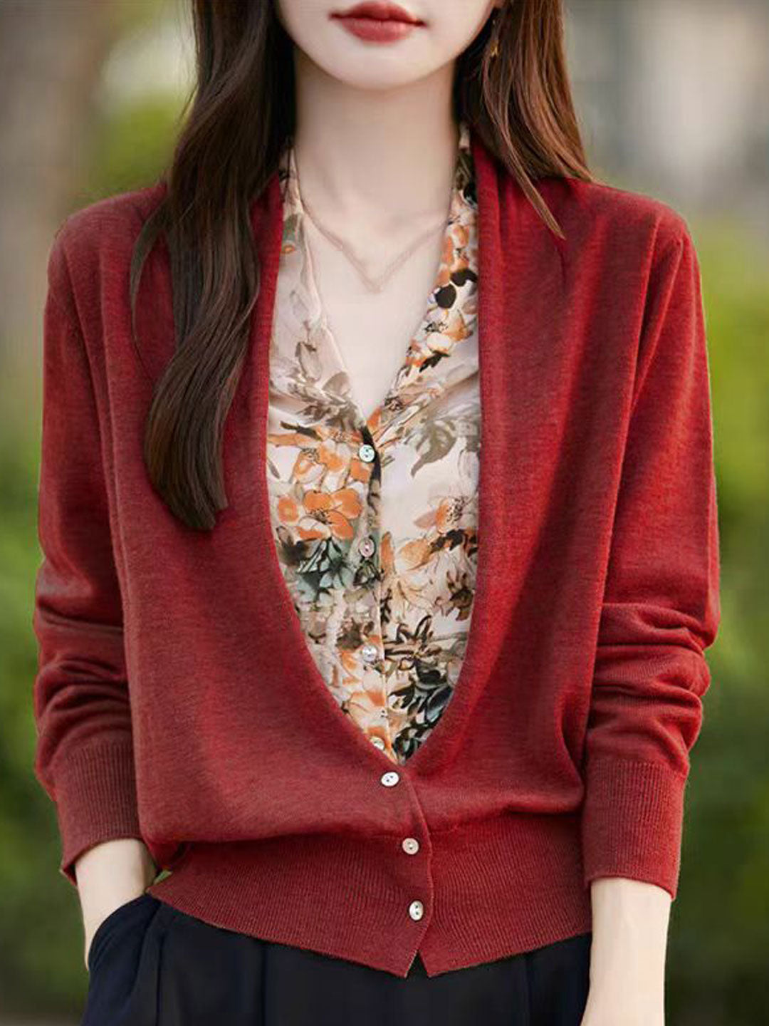 Sophie Casual V-Neck Printed Knitted Cardigan